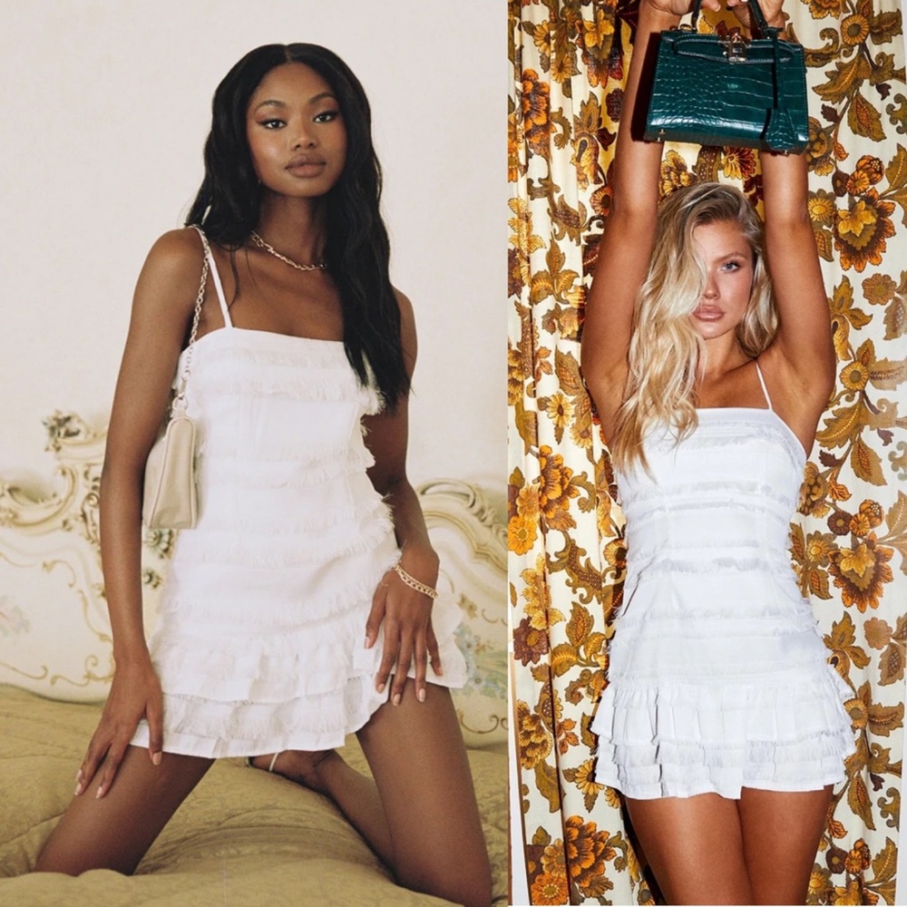 Princess Polly Molina White Ruffle Fringe Detail Mini Dress